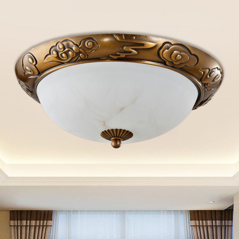 12"/16"/19.5" W Messing LED Flush Beleuchtung Traditionelle Milch Weiß Glas Kuppel Shade Flush Mount Lampe