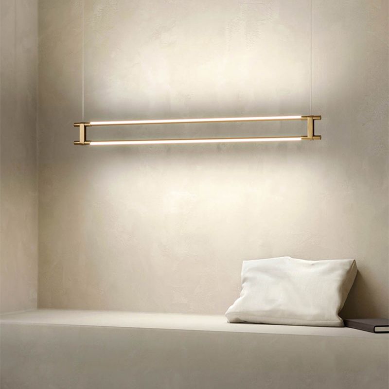 LED Linear Kitchen Island Lighting in Gold Contemporary Solid Brass Ceiling Pendant