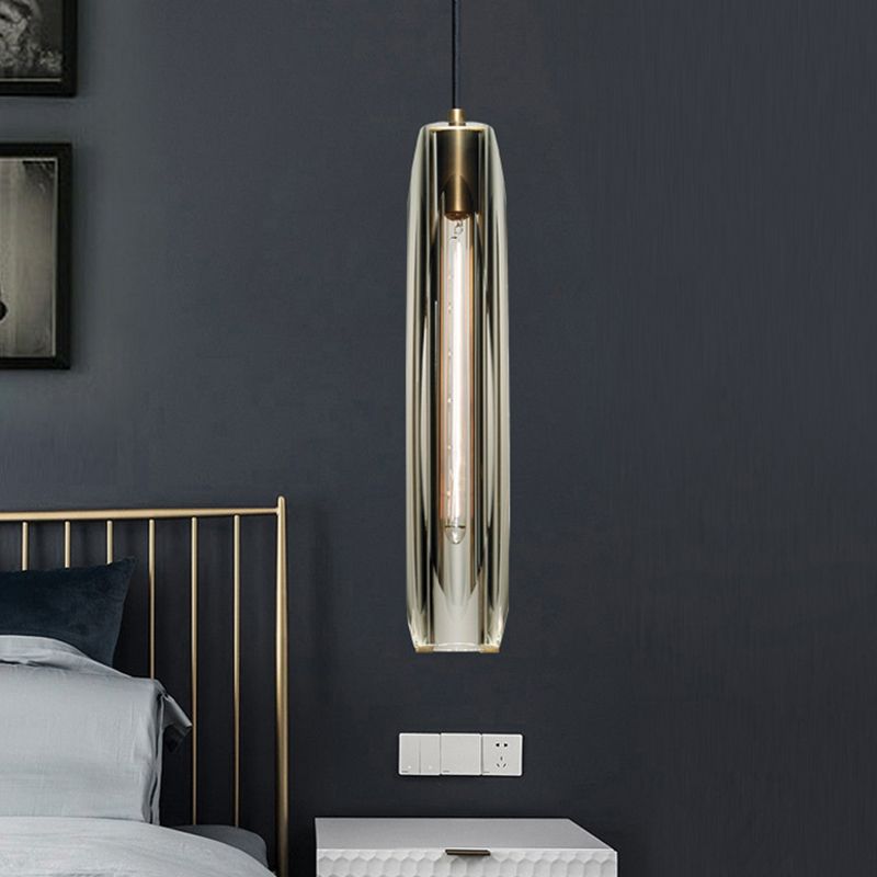Modern Artistic Indoor Pendant Light Copper Cylindrical Hanging Lamp with Crystal Shade