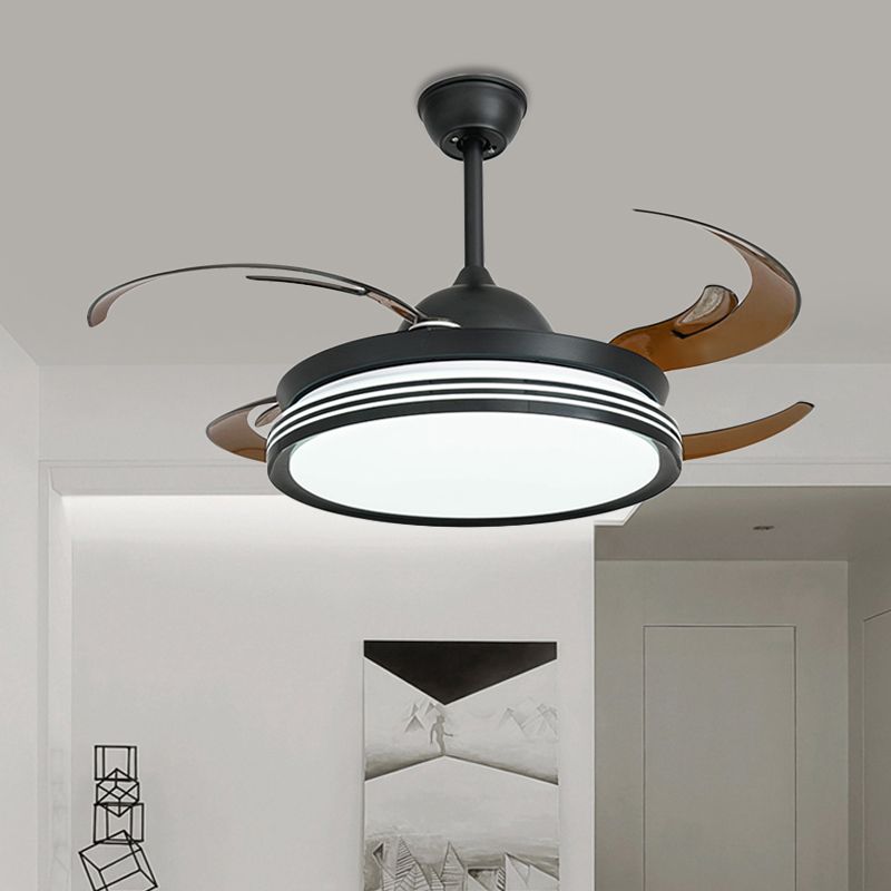 48 "W Contemporary Circle a ciondolo Lampada della ventola a ciondolo LED ACRILICO semifulò la luce del soffitto in bianco/nero/nickle per camera da letto, 8 lame
