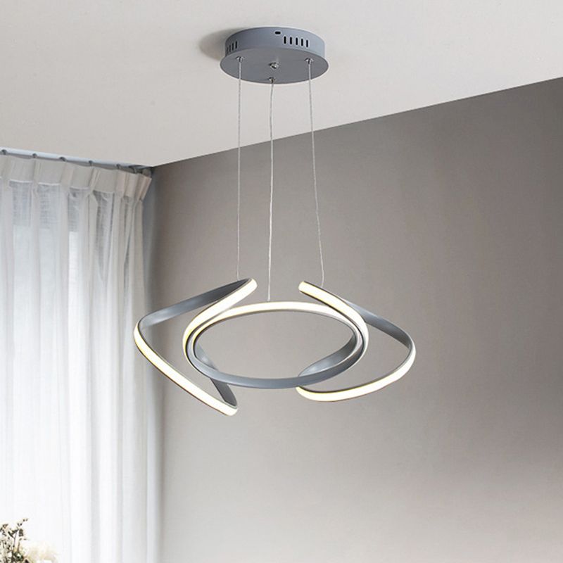 3/5/6 Lights Dining Room Chandelier with Wave Acrylic Shade Modern Grey Ceiling Pendant Light in White/Warm Light