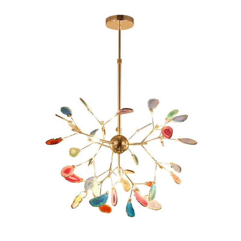 Luz colgante de araña de ágata estilo artístico moderno moderno lámpara colgante chapada para sala de estar