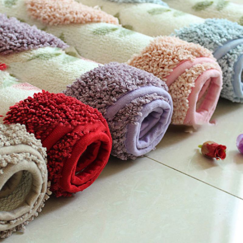 Tapis rose moderne en polyester fleur de tapis lavable pour le salon