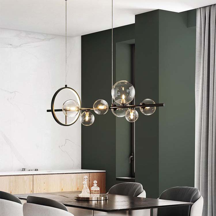 Spherical Hanging Island Lights Ultra-Contemporary Clear Glass Chandelier Lighting Fixtures for Restaurant