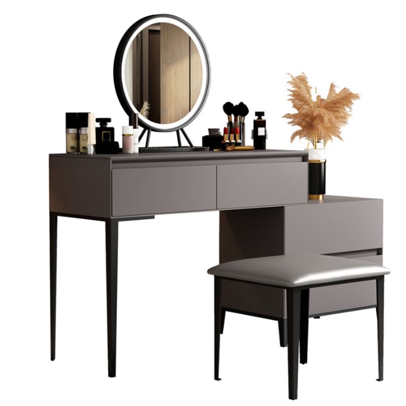 Gray Wooden Vanity, 31.5"/39.4" Wide Makeup Vanity Set with Stool
