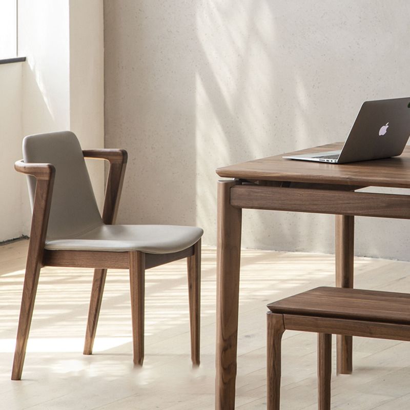 Home Walnut Wood Dining Chair Contemporary Upholstered Arm Chair