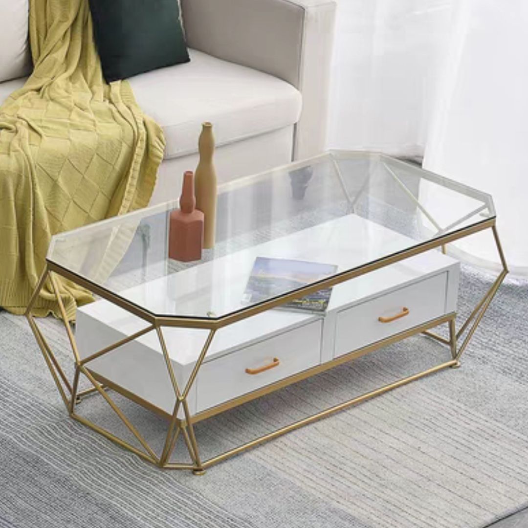Modern Frame Coffee Table Rectangular Glass Top Coffee Cocktail Table for Home
