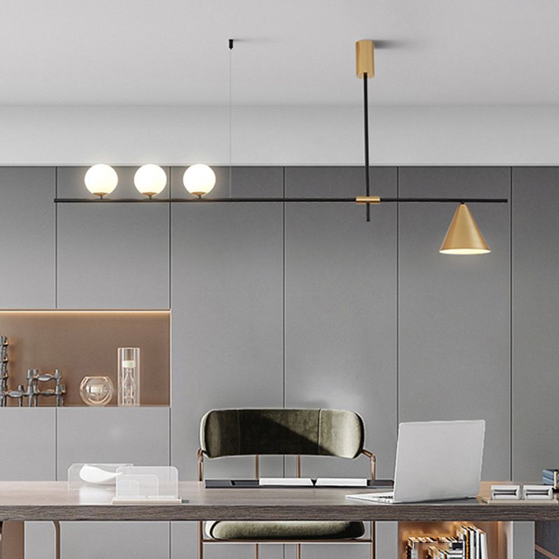 Metal Modern Ceiling Light Geometric Shape Island Light with Glass Shade for Living Room