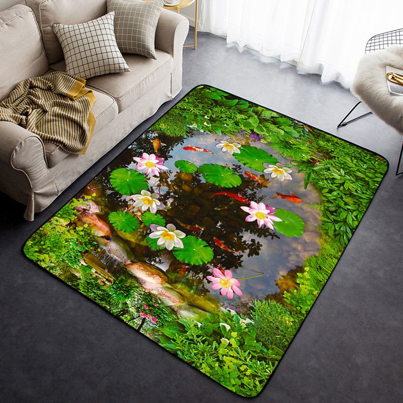 Modern Green Rug Polyester 3D Print Rug Tear Resistant Rug for Drawing Room
