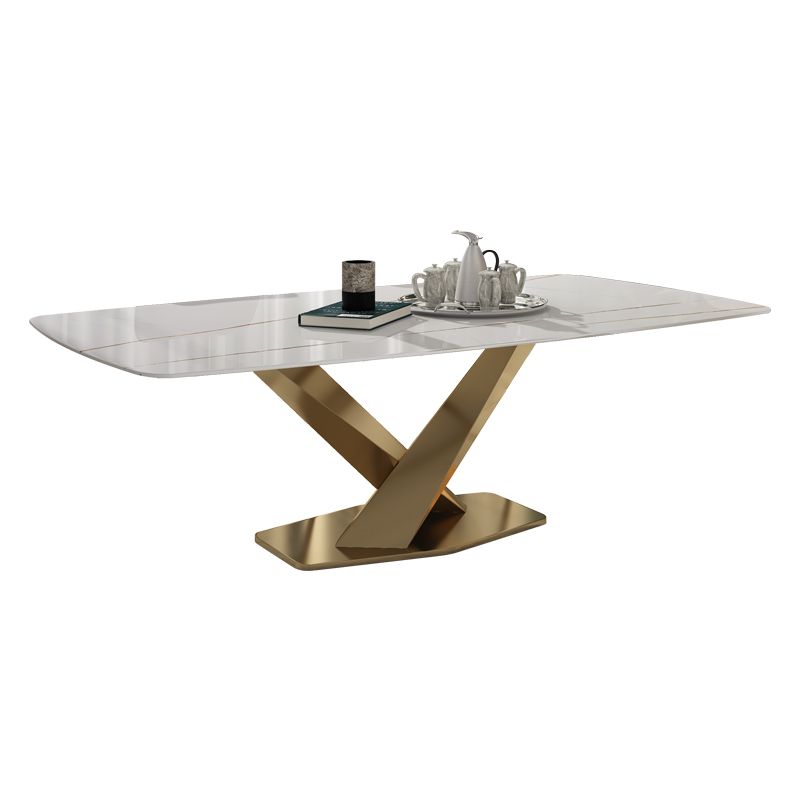 Rectangle Sintered Stone Top Dining Table Luxury Table with Pedestal Base