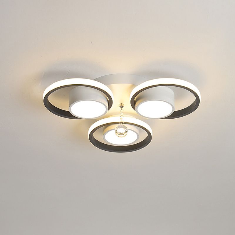 Crystal Ball Circle Ceiling Lamp Modern 3/5 Lights Bedroom Flush Mount in Black and White