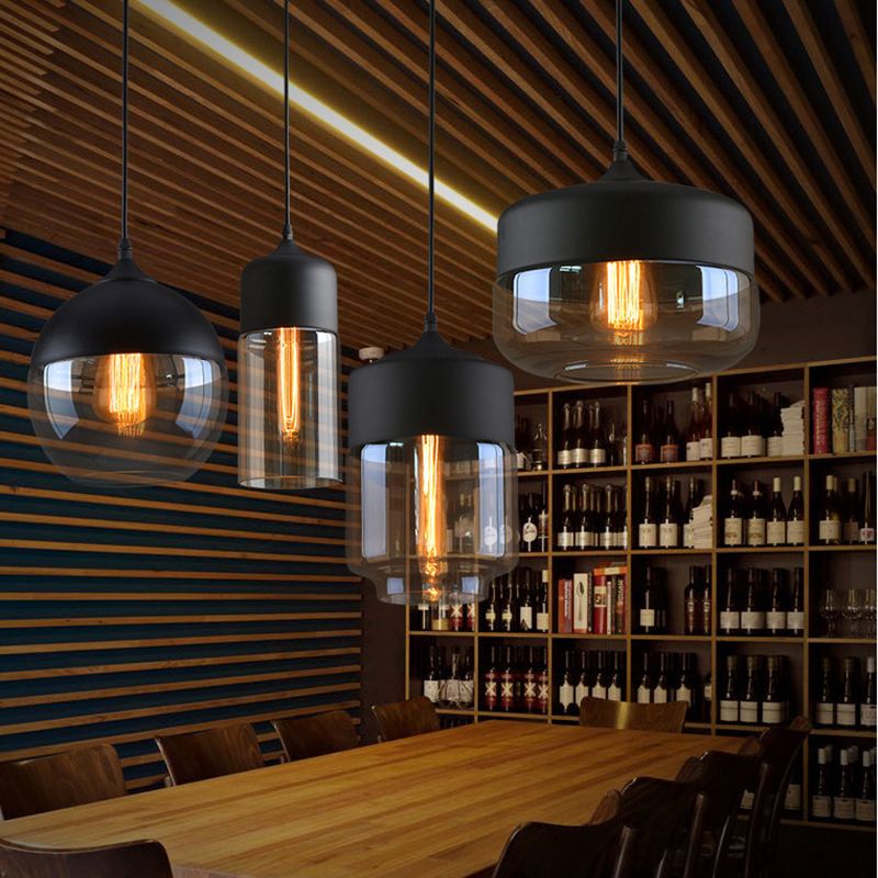 1 Licht geometrisches hängendes Licht im industriellen Vintage-Stil Schmiedeeisenheizlicht mit Glasschatten