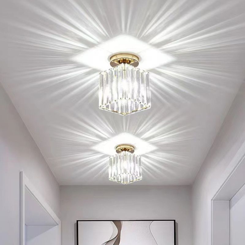 Modern Geometry Shape Ceiling Light with Crystal Shade for Living Room