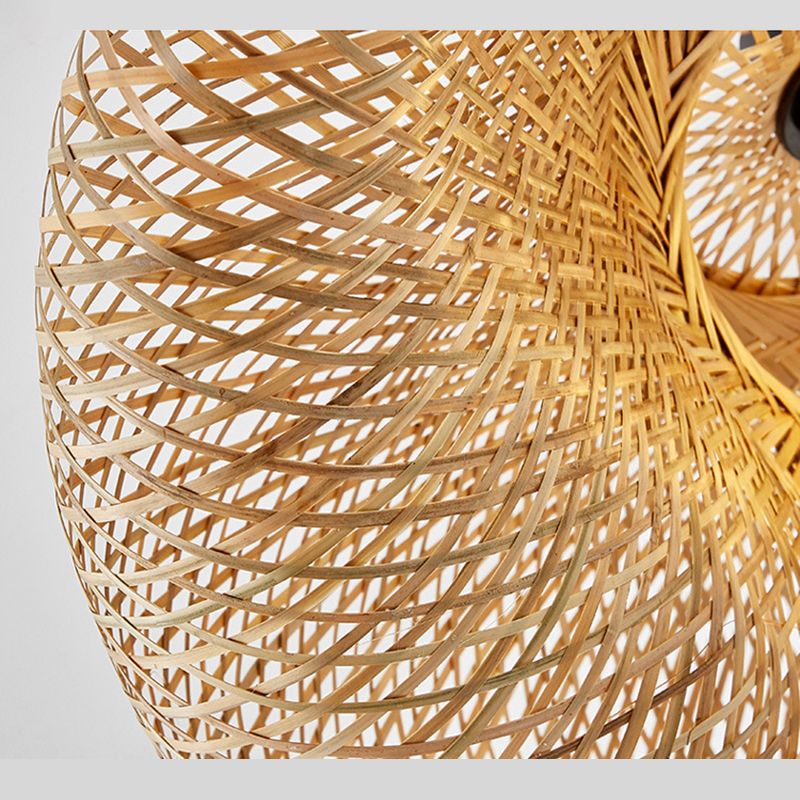 Japanese Style Bamboo Chandelier 1 Light Hanging Pendant Lights Hat Shape Handmade Cardboard Shade Kitchen Lamp