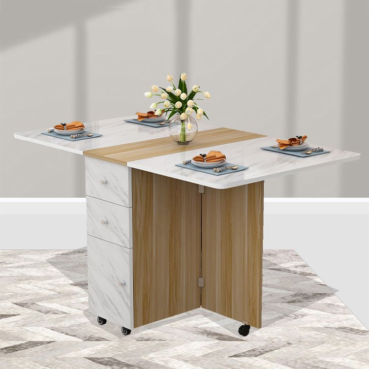 Manufactured Wood Mid-Century Modern Table Rectangle Wood Top Table with Drop Leaf