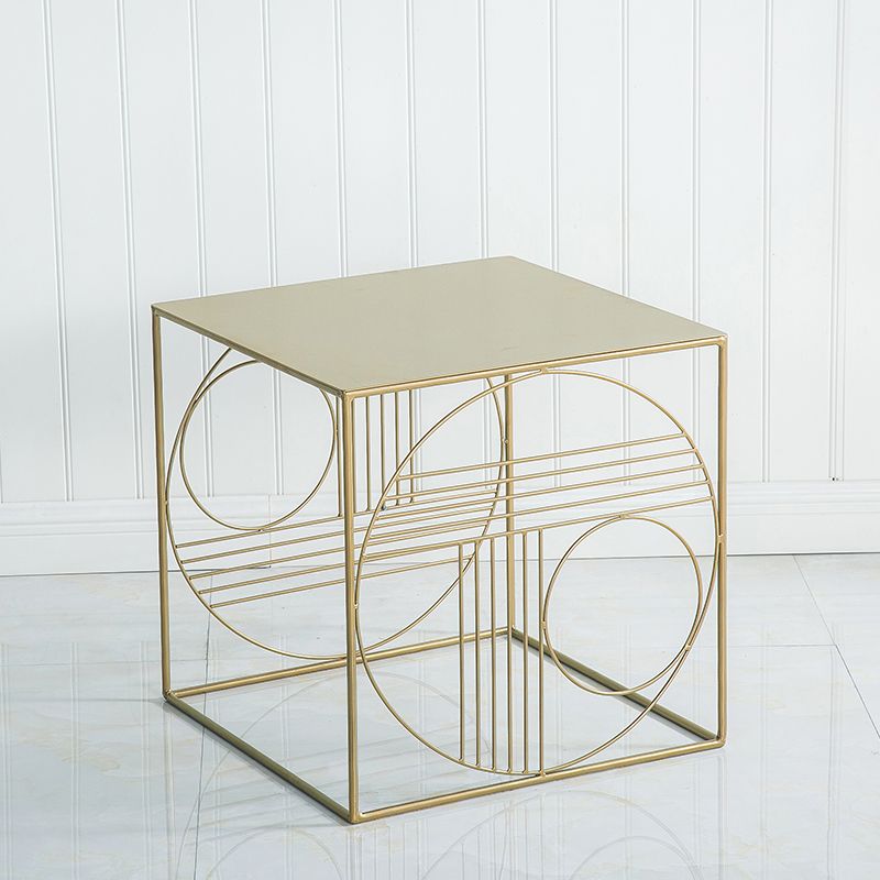 Brass Iron Frame Coffee Table Mid-Century Modern 17.7" W Square Cocktail Table