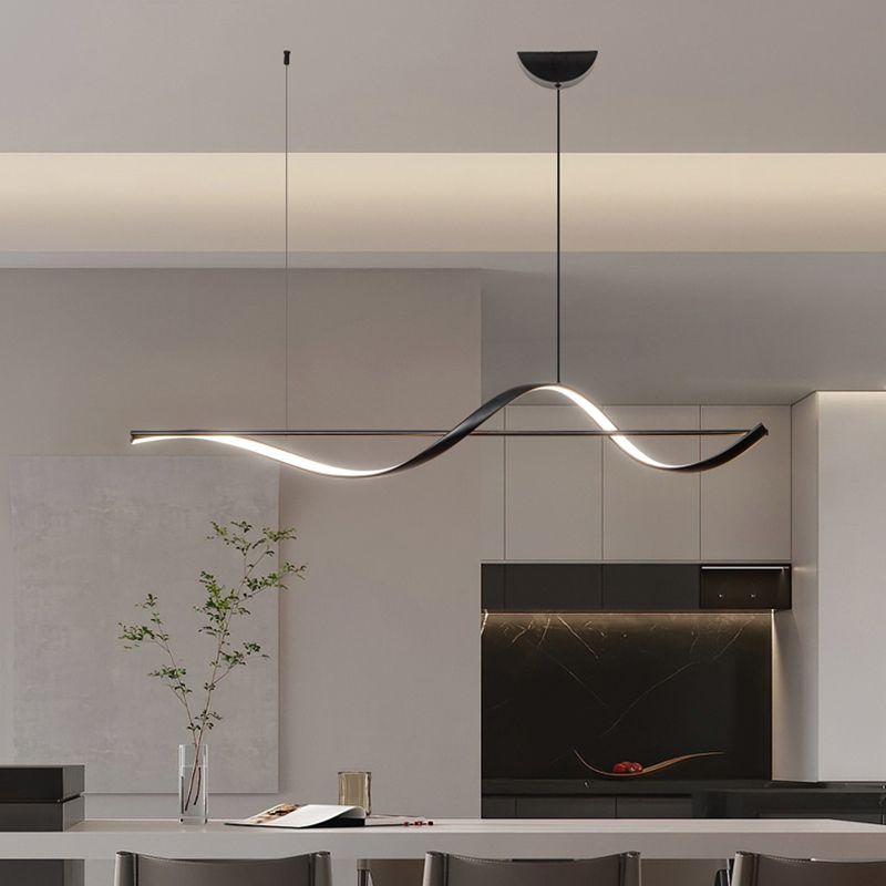 Modern LED Metal Pendant Light Linear Shape Island Light with Silicone Shade for Bedroom