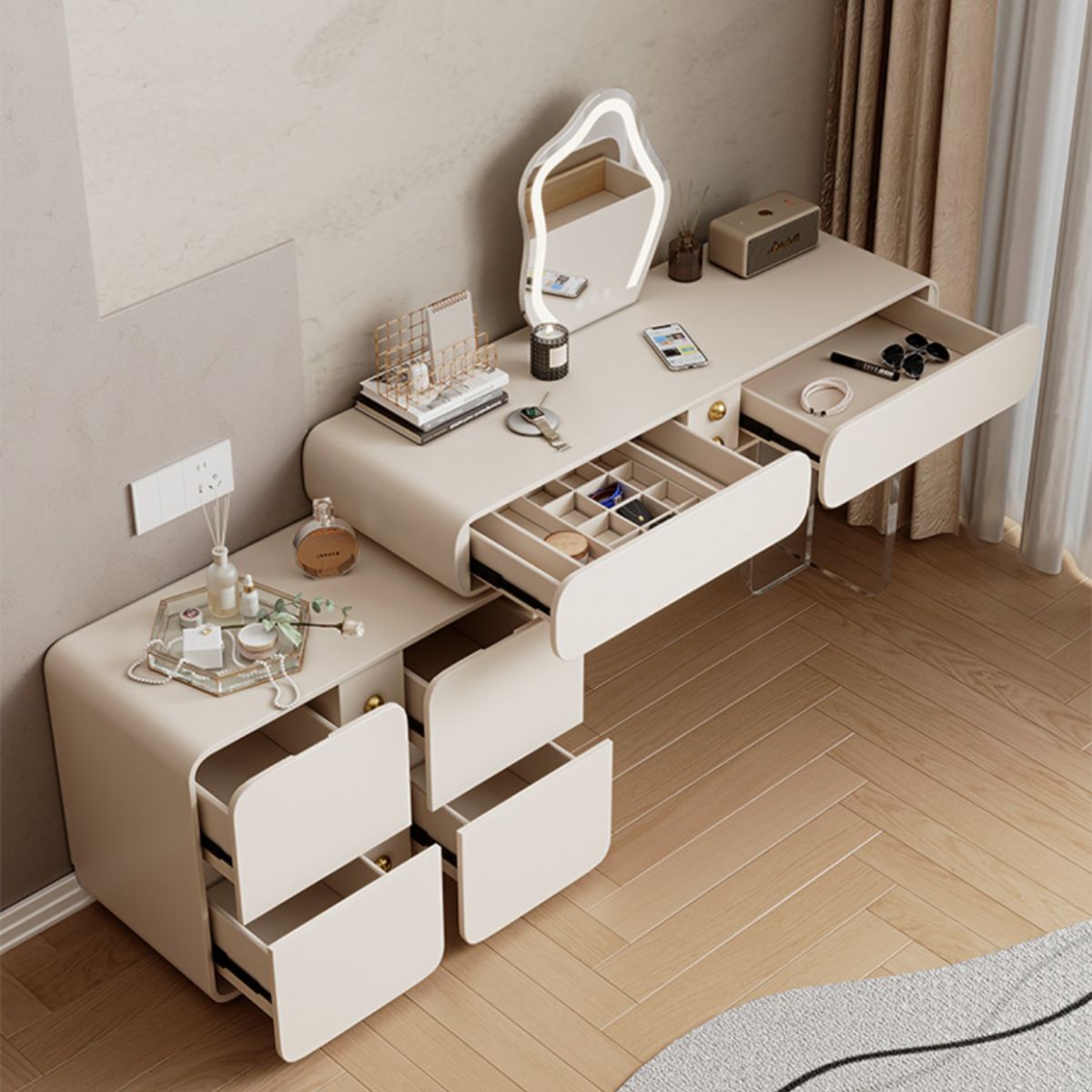 13.77" Wide Make-up Vanity White Makeup Vanity Desk Table with 2/6 Drawers