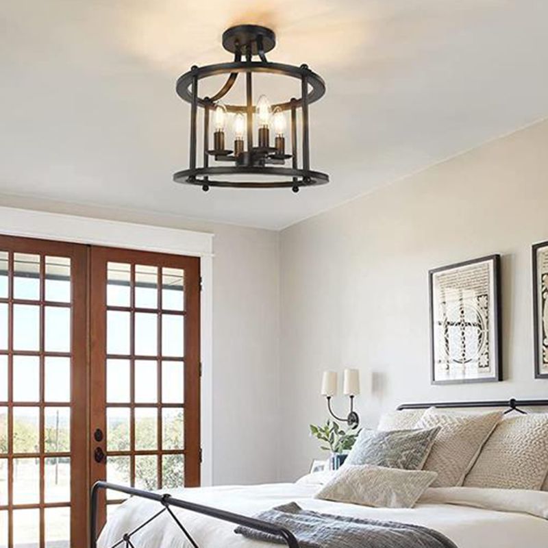 Dark Black Ceiling Semi Flush Iron 4 - Light Industrial Semi Flush