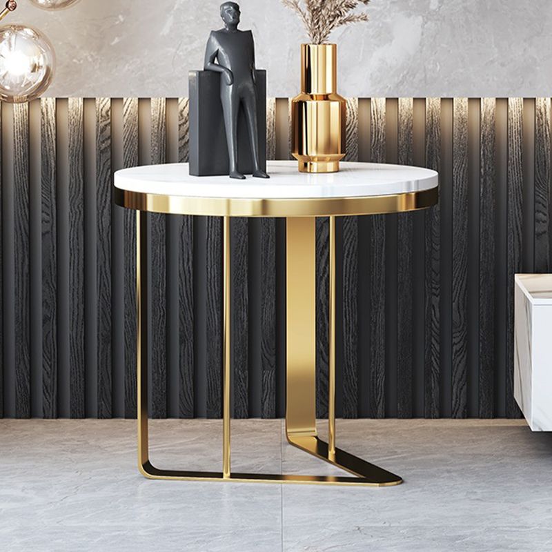 Modern Stone Top Side Table Round Black/Gold Metallic C Table