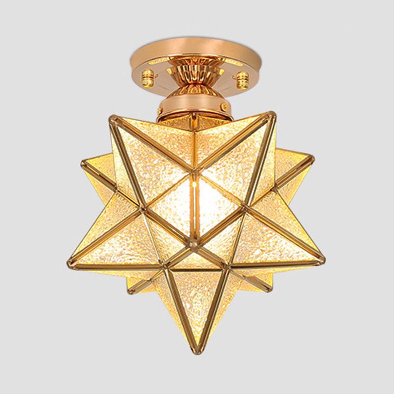 Glass Gold Flush Mount in Colonical Luxury Style Copper Star Ceiling Fixture for Corridor