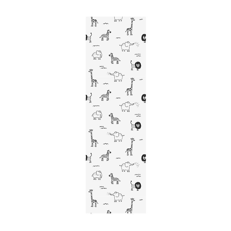 Contemporary Wall Covering Grey and White Giraffe and Elephant Wallpaper Roll, 29.1 sq ft.