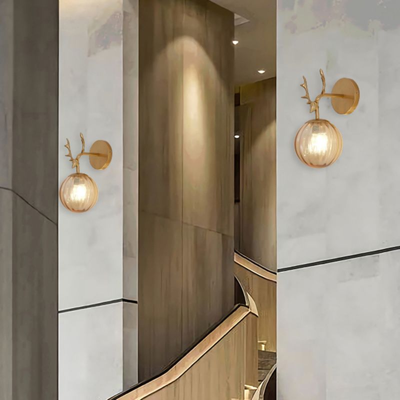 Modern Style Spherical Shape Wall Sconce Glass 1 Light Sconce Lighting for Bedroom