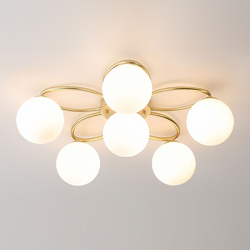 Glass Floral Semi Flush Ceiling Light Nordic Ceiling Lighting in Gold