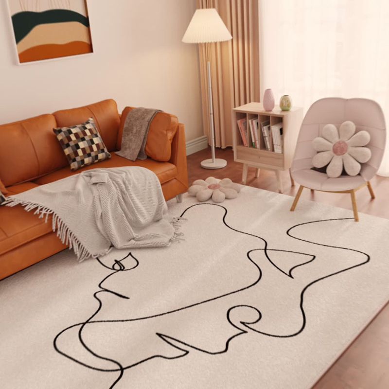 Line Art Rug Rectangle Shape Stain Resistant Rug for Home Decor