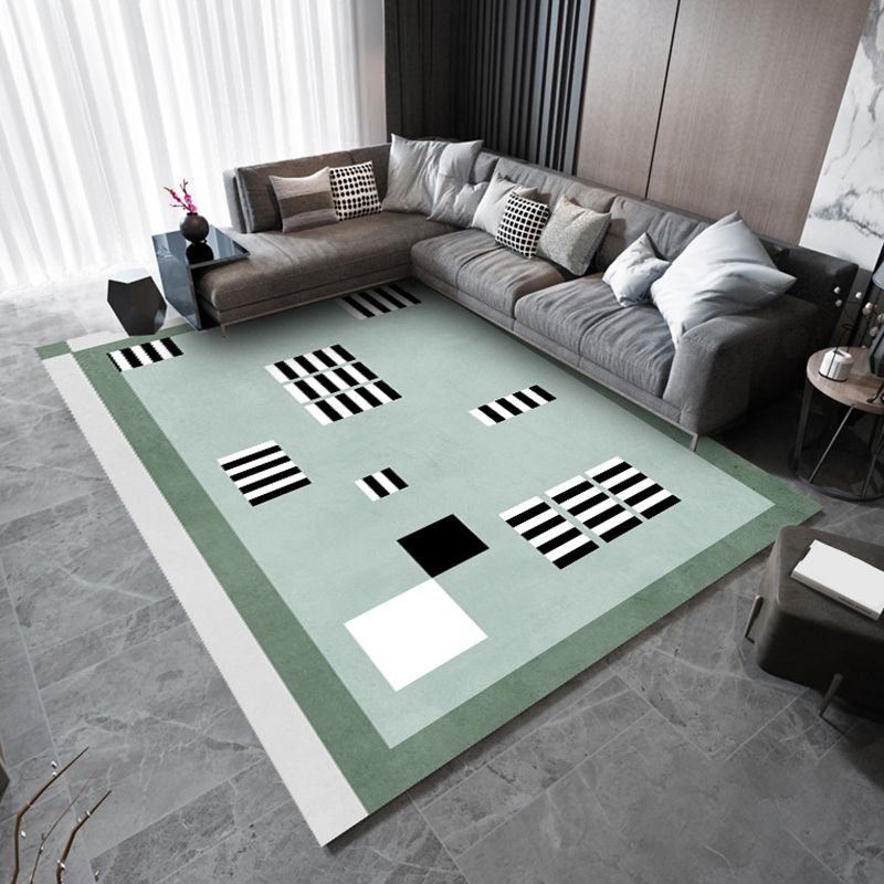 Green Modern Rug Polyester Striped Rug Stain Resistant Rug for Home Decor