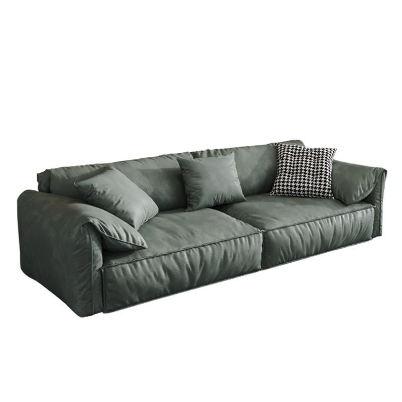 Green Contemporary Faux Leather Pillow Top Arm Standard Sofa with Loose Back