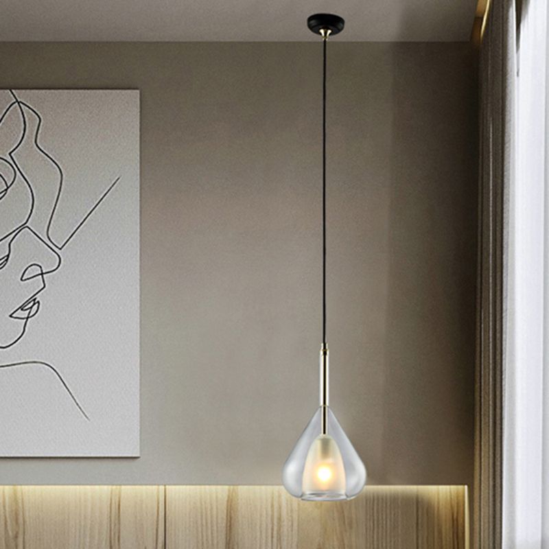 1 Light Teardrop Pendant Lamp Modern Double Glass Hanging Lamp for Living Room