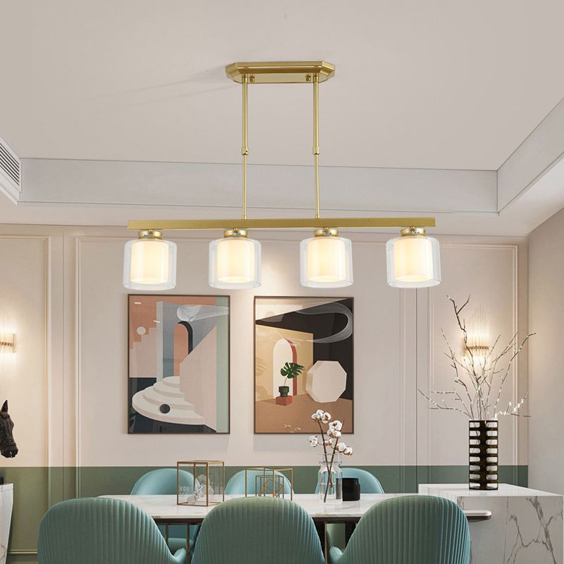 Glass Cylinder Island Pendant Lighting Modern Multiple-Light Island Light Fixtures