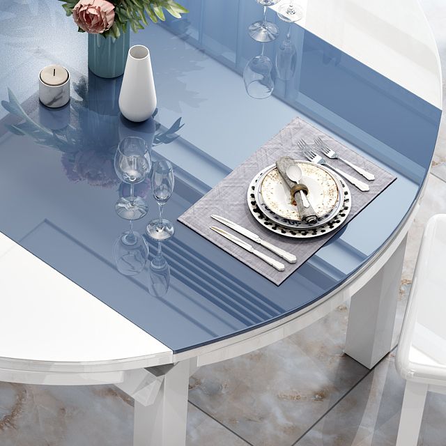 Modern Scalable Glass Desktop Metal Legs Dining Table for Dining Room