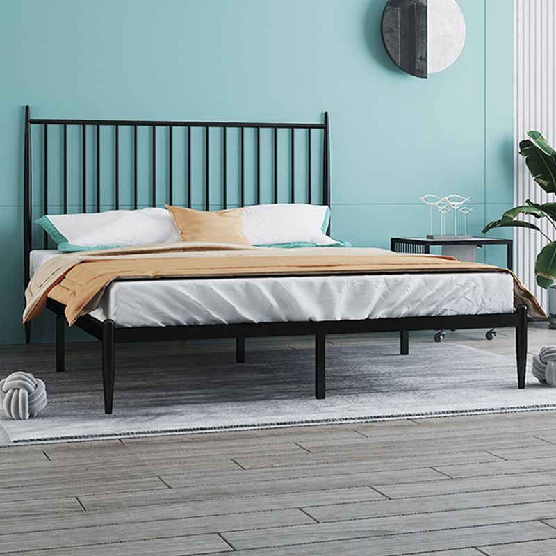 Metal Glam Slat Bed Solid Color Bed Frame with Spindle Headboard