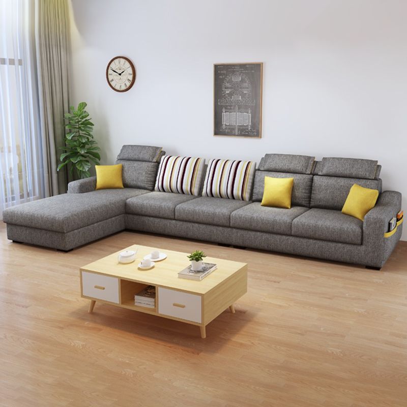 Grey Contemporary Sloped Arm Sofa with Bolster Pillows for Living Room