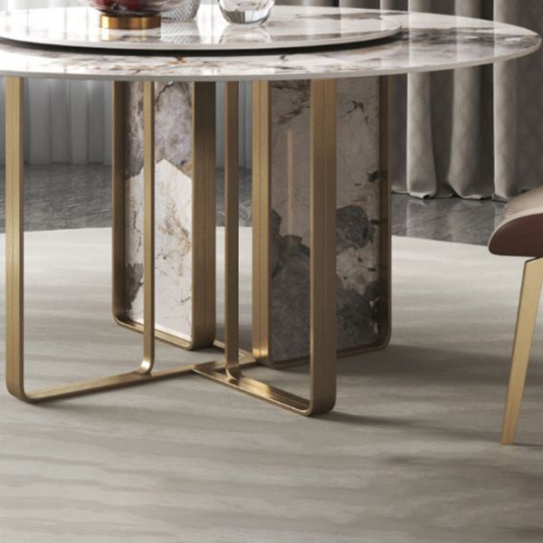 Round Dining Set 1/3/4/5/7 Pcs Stone Dining Table and Upholstered Chairs