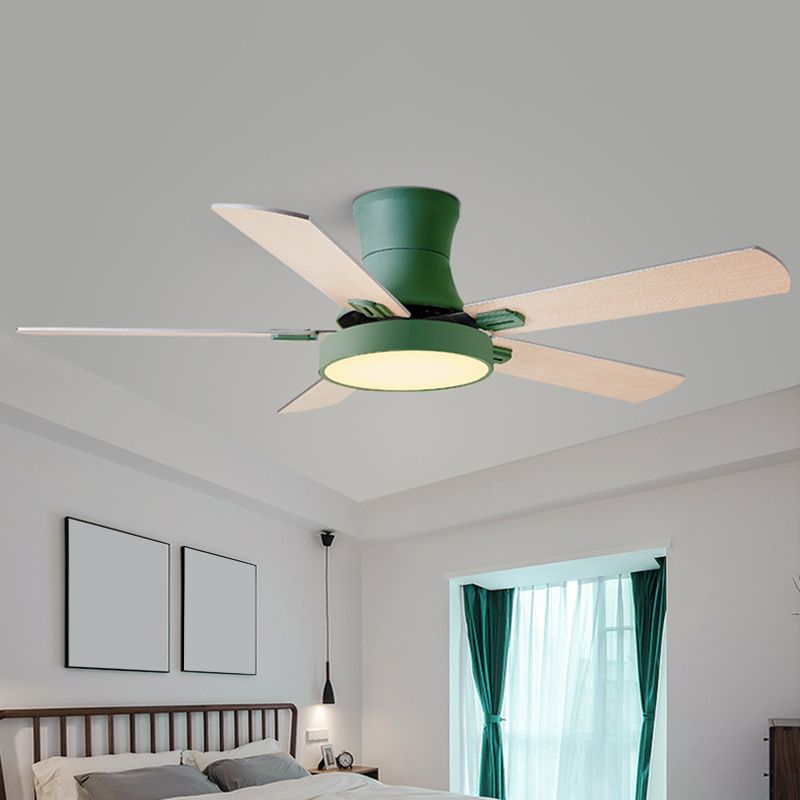 5-BladeDrum Living Room Hanging Fan Light Fixture Traditional Acrylic 52" Wide LED Semi Flush Light
