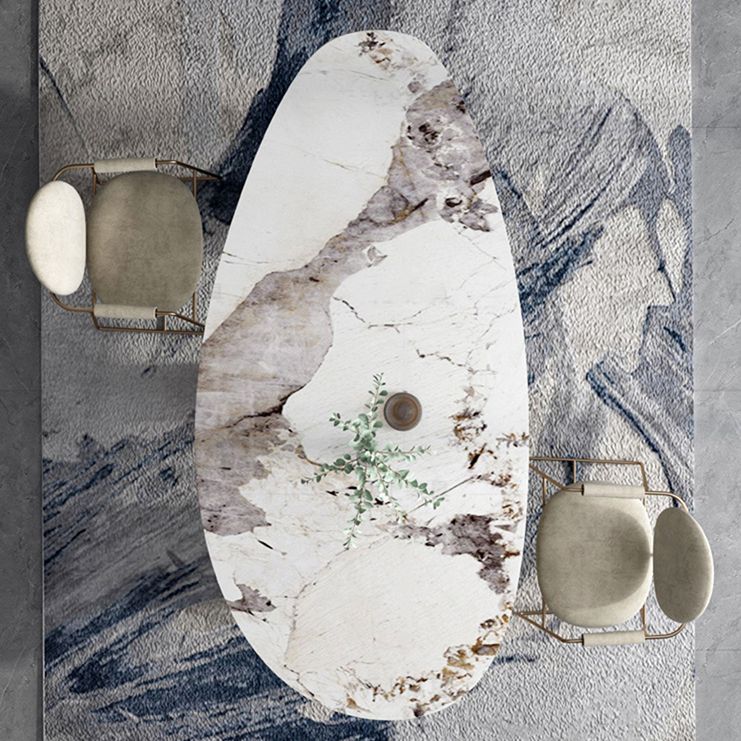 Oval Sintered Stone Dining Table Luxury Kitchen Table with 3 Legs in Gold