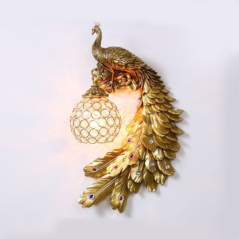 Pfauenwandleuchten Beleuchtung Traditioneller Stil Kristall Gold Wandbeleuchtung