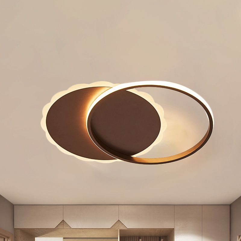 Moon Semi Flush Light Modern Acrylic LED White/Coffee Brown Ceiling Light Fixture in Warm/White/Natural Light