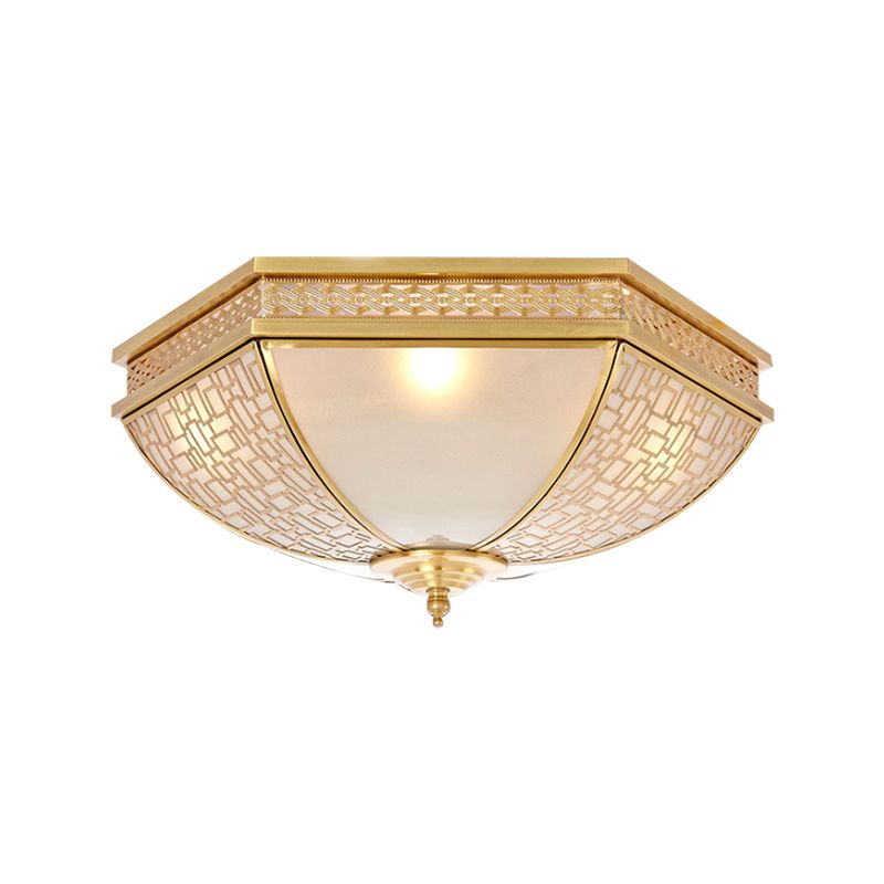 Plafonnier en forme de dôme pour chambre à coucher, opale coloniale, verre dépoli, 3 ampoules, laiton, proche du plafonnier