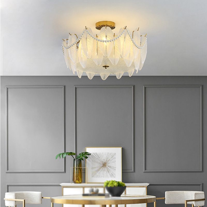 Round Shape Glass Flush Light Modern Style Multi Lights Flush Mount Fixture in Gold