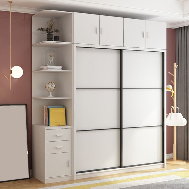 White Engineered Wood Wardrobe Armoire Modern Sliding Wardrobe Closet