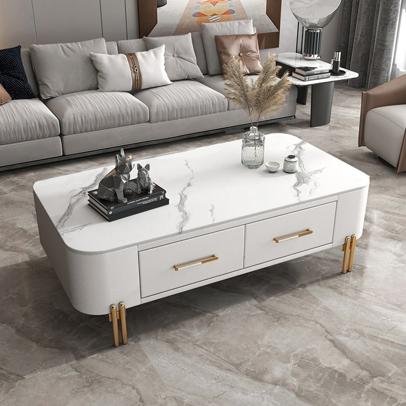 Slate Rectangular Coffee Table 4 Legs Single Coffee Table with 2 Drawers