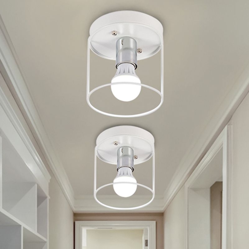 Cilinder Gang Inbouwlamp Industrieel Metaal One Light Zwart/Wit Plafondverlichting met Kooi