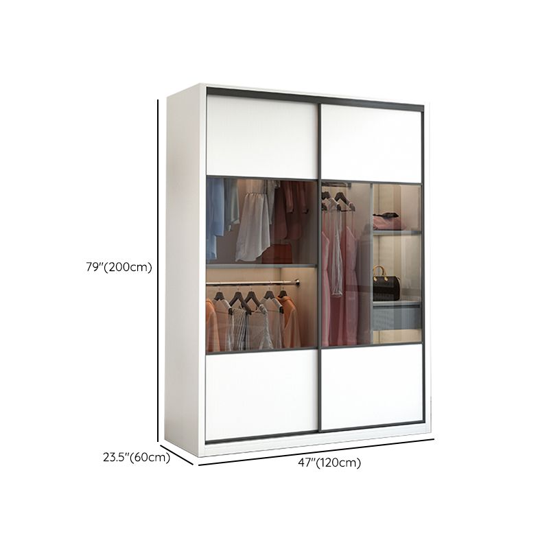 White Sliding Wardrobe Closet Engineered Wood Wardrobe Armoire