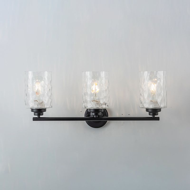 Industrial Metal Wall Light Black 3 Lights Wall Sconce with Glass for Living Room