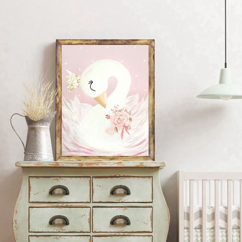 Crown Swan and Bloom Wall Art Decor Living Room Wild Animal Canvas Print in Pink