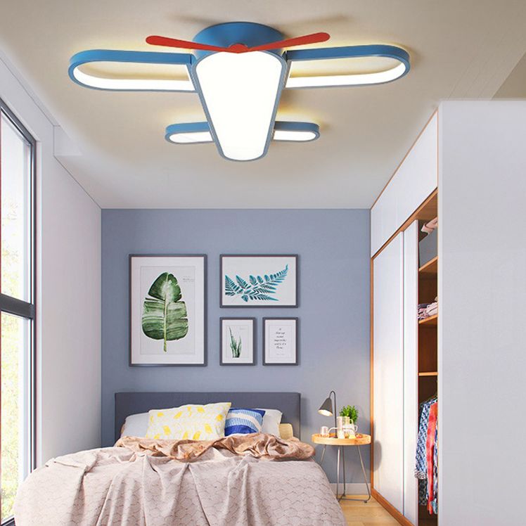 Cartoon Airplane Shaped Ceiling Mount Light Acrylic Shade Creative Boys Room LED Ceiling Lamp in Blue